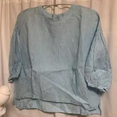 値下げ★ハンドメイド★水色ストライプ バルーンスリーブシャツ
