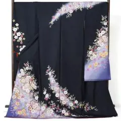 振袖 新品 未仕立て 仮絵羽 桜 鞠 金糸 型染め友禅 黒 ブラック 在庫保管品