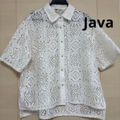 JaVaコラボ　大人のクロシェ　ブロックレース半袖ブラウス S