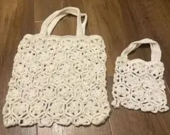 ホワイト透かし編みバッグ2点セット