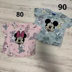 男女双子 ミッキー ミニーちゃん Tシャツ 80 90
