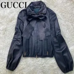 極美品 トムフォード期⭐️グッチ ボウタイ レザージャケット 2way 黒 40