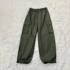 美品　GU ジーユー　カーゴプルオンパンツ　ウエスト&裾ゴム　綿混　カーキ　M