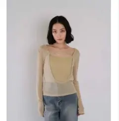 Geeong back open sheer tops beige