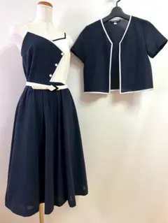 タグ付き 3点セット クロードレマ マリン ワンピース ジャケット ベルト付き