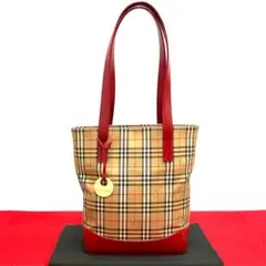 極 美品 レア バーバリー ノバチェック レザー トートバッグ ハンドバッグ
