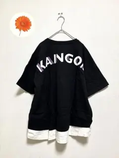 M カンゴール　重ね着風　カットソー　Tシャツ　ビックロゴ　黒　メンズサイズ