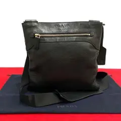 極上 美品 プラダ ロゴ レザー ショルダーバッグ ポシェット ブラック 黒