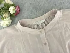 美品⭐️LILASICストライプ柄 ゆったり半袖ブラウス ピーチ　体型カバー⭐️