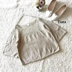 ティアラ ベージュ ニット 五分袖 キラキラ ウールポリ Tiara