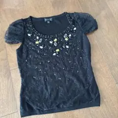 エポカEPOCAビジュー レース 半袖 カットソー黒size40