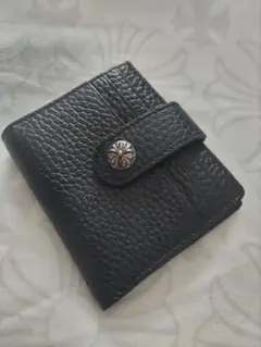 黒 合皮レザー 二つ折り財布 ファンシークロス