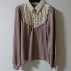 axes femmeくすみピンクフリルレースパールカットソー