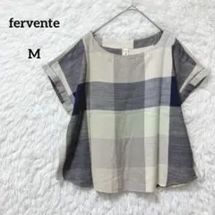 fervente ブラウス チェック柄 半袖 トップス M レーヨン 綿