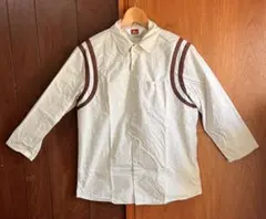 90s BEN DAVISベージュ系七分丈シャツブラウンストライプ付きビンテージ