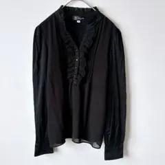 ミッシェルクラン フリルブラウス 裏地あり ブラック 38 トップス 長袖 上品