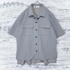 179/WG/ストレッチ 半袖シャツ グレー系 ゆったり スリット 羽織り M