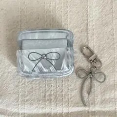 airpods pro 2 ケース　銀色　リボン