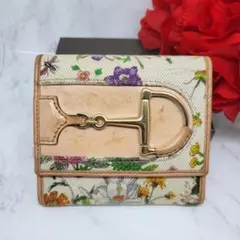 【希少】 GUCCI グッチ フローラ ホースビット 折り財布 財布 花