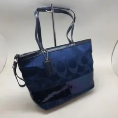 良品 COACH コーチ トートバッグ シグネチャーキャンバス×ビーズ