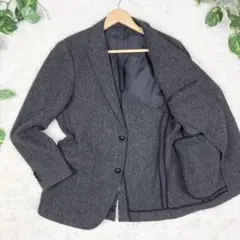 美品　ユニクロ　ツイード　ヘリンボーン　アンコンジャケット　胡桃ボタン　M　灰色