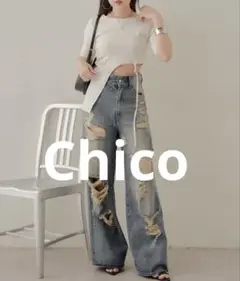 Chico テレコリブアシンメトリーサイドベルトT セール　新品　Tシャツ