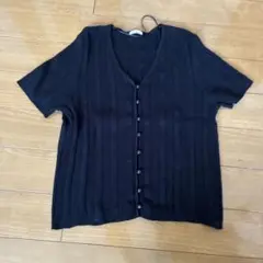 黒いリブ編みVネックカーディガン