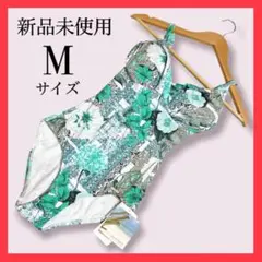 新品❤️フィットネス水着 ナイトプール 室内プールワンピース水着 ミント 花柄 M