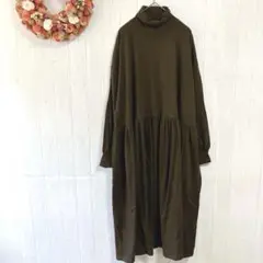 ミディウミ　ハイネックワンピース　ブラウン　ウール混　F　長袖　ゆったり