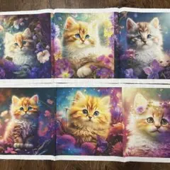 生地　パネル6枚♡可愛い猫ちゃん♡幻想花　30