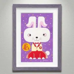 原画「おしゃれラビット B」うさぎ/卯年/兎/絵画/絵/イラスト/アート/干支