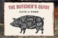 豚ブリキ看板 ブッチャーガイド アメリカン雑貨ポーク 焼肉 ステーキ