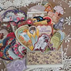 香水ラベル　三連ポケットセット　コラージュ素材　ダイカット　ジャンクジャーナル