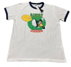 新品 ディズニー ミッキー　ラグビー　M リンガーTシャツ 半袖Tシャツ　白