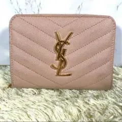 ✨美品✨サンローラン 折り財布 キャビアスキン Vステッチ ピンクベージュ