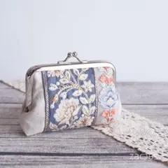ミニがま口ポーチ*インド刺繡リボン*ブルー