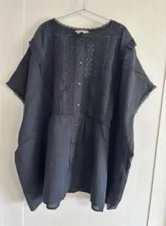 Samansa Mos2 レースピンタックブラウス ブラック