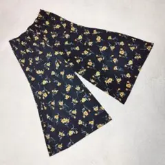 良品★L'espoir ワイドパンツ クロップド丈 花柄 カジュアル ネイビーL