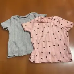130cm リブ編みフリル袖Tシャツ2枚セット