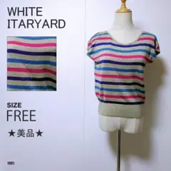 ホワイトイタリヤード マルチボーダー 半袖ニットトップス FREEサイズ 美品