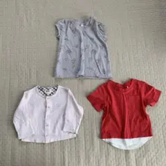 DAKS ピンクカーディガン　グレー半袖・赤トップス 3点セット