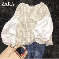 【最終価格】ZARA 異素材 パフスリーブ トップス プルオーバー