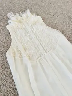 ヴィンテージ♥︎ノースリーブワンピース♥︎クリーム【F】 レース　シフォン　ミモレ丈