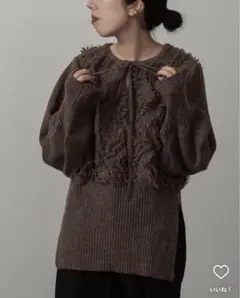 lawgy neck arrange fringe knit