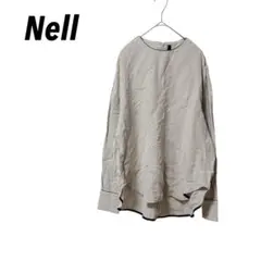 【Nell】カットソー　プルオーバー　長袖　シェルボタン　麻混　リネン