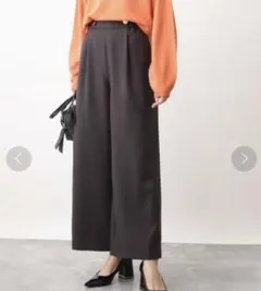 MICHEL KLEIN ウール調ストレートワイドパンツ　チャコール　M