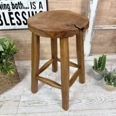 訳あり品！オールドチーク天然無垢材丸木脚スツール丸M木製イス花台ナチュラルウッド
