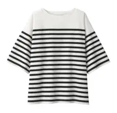 MUJI labo 太番手五分袖パネルボーダープルオーバー