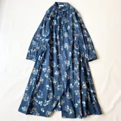 【美品】コットンハウスアヤ　ワンピース　小襟　丸襟　ヘチマ襟　花柄　ギャザー　M
