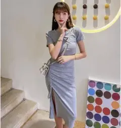 大きいサイズ レディース 春夏 ワンピース スリット